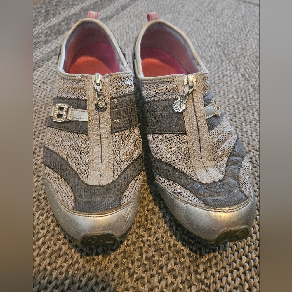 Rare - Zipper Front Silver and Pink Bebe Sneakers.